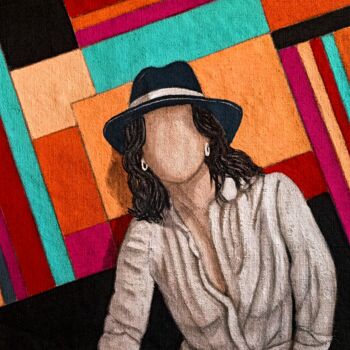 Painting titled "GIRL WITH HAT" by Antonella Preti, Original Artwork, Acrylic Mounted on Wood Stretcher frame