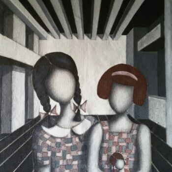 Painting titled "CHILDREN 1" by Antonella Preti, Original Artwork, Acrylic Mounted on Wood Stretcher frame