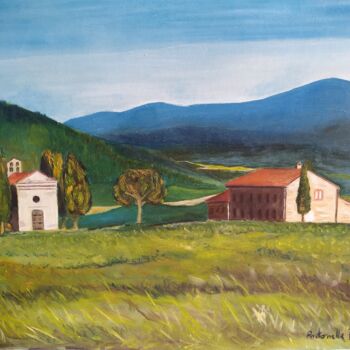 Painting titled "VAL D'ORCIA" by Antonella Prosperi, Original Artwork, Oil Mounted on Wood Stretcher frame