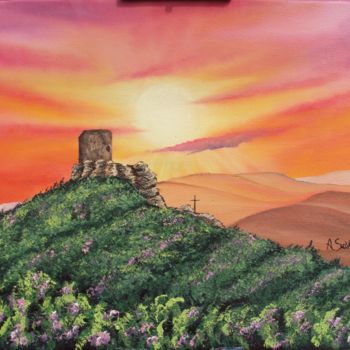 Pintura intitulada "tramonto corleonese" por Antonella Savona, Obras de arte originais, Óleo