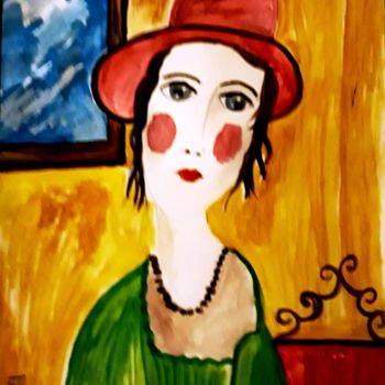 Pittura intitolato "donna-con-cappello-…" da Antonella Bonaffini, Opera d'arte originale, Acquarello