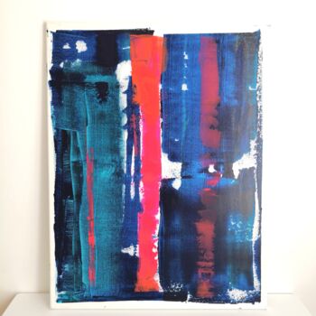 Painting titled "Ligne rouge" by Antonella Huron, Original Artwork, Acrylic Mounted on Wood Stretcher frame
