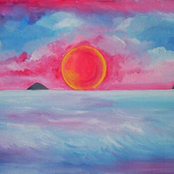 Painting titled "Tramonto sul mare" by Antonia Calabrese (acartWorks), Original Artwork, Gouache