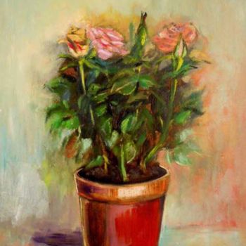 Peinture intitulée "Mini rosiers" par Antonia Ney, Œuvre d'art originale, Huile