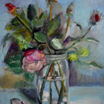 Painting titled "Roses fanées" by Antonia Ney, Original Artwork, Oil