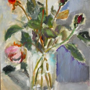 Malarstwo zatytułowany „pochade Roses fanées” autorstwa Antonia Ney, Oryginalna praca, Olej