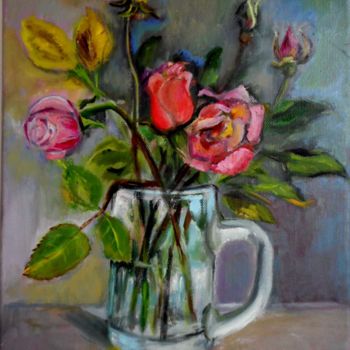 Peinture intitulée "Bouquet de roses en…" par Antonia Ney, Œuvre d'art originale, Huile