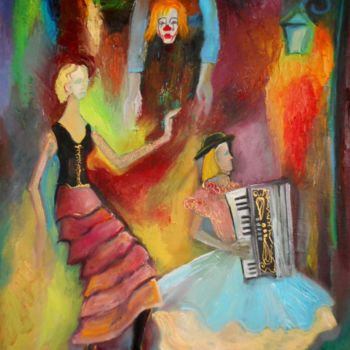 Peinture intitulée "Théâtre de la rue" par Antonia Ney, Œuvre d'art originale, Huile