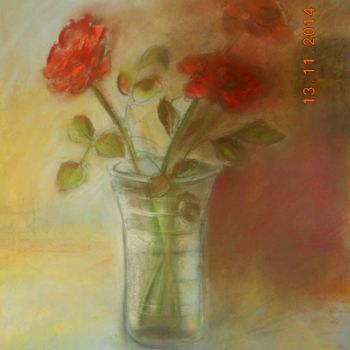 Painting titled "Roses rouges pastel" by Antonia Ney, Original Artwork, Pastel