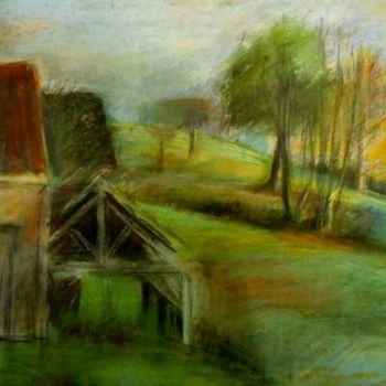 Peinture intitulée "Le hangar à la camp…" par Antonia Ney, Œuvre d'art originale, Pastel