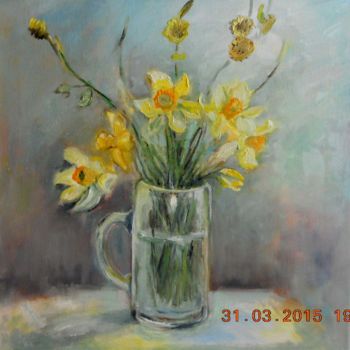 Painting titled "Jonquilles 2" by Antonia Ney, Original Artwork, Oil