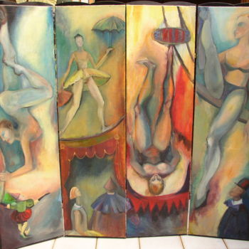 Картина под названием "Paravent Artistes d…" - Antonia Ney, Подлинное произведение искусства, Масло
