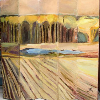 Peinture intitulée "Paravent Paysage de…" par Antonia Ney, Œuvre d'art originale, Huile