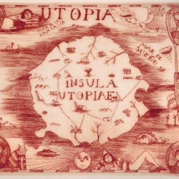 Druckgrafik mit dem Titel "Mapa de Utopia" von Antonio Alvarez Gordillo, Original-Kunstwerk, Gravur