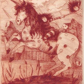 제목이 "Unicornio"인 판화 Antonio Alvarez Gordillo로, 원작, 조각