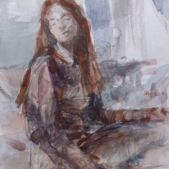Картина под названием "Woman sitting" - Antonia Rusu, Подлинное произведение искусства, Гуашь