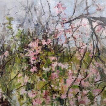 Painting titled "Peach tree" by Antonia Rusu, Original Artwork, Oil