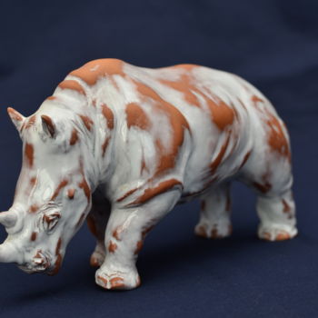 Sculpture titled "Rhinoceros" by Pavel Melnikov, Original Artwork, Ceramics