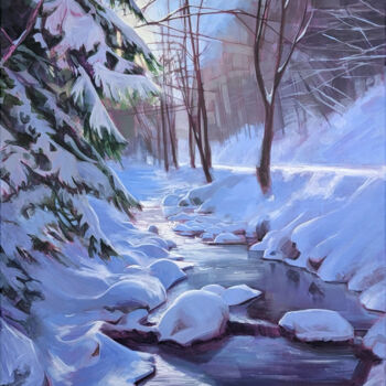 Painting titled "Walk Along the Creek" by Antonina Banderova, Original Artwork, Acrylic