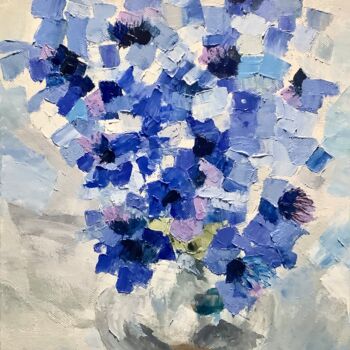 Painting titled "Blue Flowers Abstra…" by Antonina Dunaeva, Original Artwork, Oil
