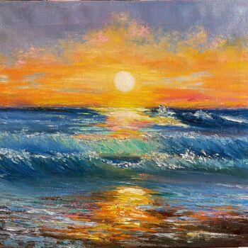Malerei mit dem Titel "Sunset Seascape Ori…" von Antonina Dunaeva, Original-Kunstwerk, Öl