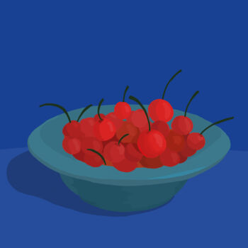 Digitale Kunst getiteld "Cherries in a bowl" door Antonina Falchuk, Origineel Kunstwerk, Digitaal Schilderwerk
