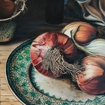 Pintura intitulada "Cebolas" por Antonina Leshchenko, Obras de arte originais, Óleo