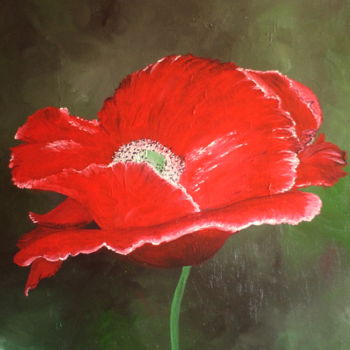 Pintura intitulada "Czerwony kwiat maku" por A.Mark., Obras de arte originais, Óleo