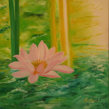 Pintura intitulada "Kwiat lotosu" por A.Mark., Obras de arte originais, Óleo