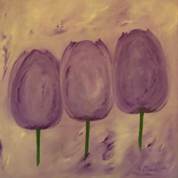 Schilderij getiteld "Trzy liliowe damy" door A.Mark., Origineel Kunstwerk, Olie