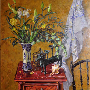 Painting titled "Still Life with can…" by Antonina Pylaeva, Original Artwork, Oil