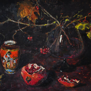 Peinture intitulée "Still life with pom…" par Antonina Pylaeva, Œuvre d'art originale, Huile