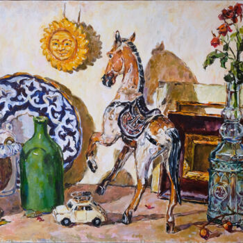 Painting titled "Still life with hor…" by Antonina Pylaeva, Original Artwork, Oil