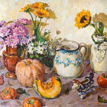 Pintura titulada "Still life with pum…" por Antonina Pylaeva, Obra de arte original, Oleo