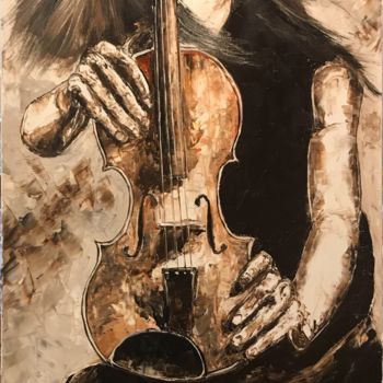 Pintura intitulada "women con violino" por Antonino Buttafoco, Obras de arte originais, Óleo Montado em Armação em madeira