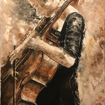 Pintura intitulada "donna con violongel…" por Antonino Buttafoco, Obras de arte originais, Óleo Montado em Armação em madeira