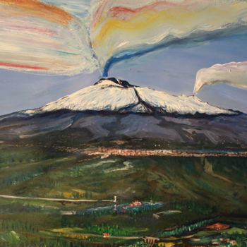 Painting titled "Etna - Volcano vall…" by Tricomi, Original Artwork, Acrylic