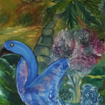 Pittura intitolato "BIRD BLUE" da Saviezza, Opera d'arte originale, Olio