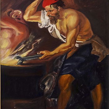 Pintura titulada "forja-de-vulcano-ru…" por Antonio Muñoz Rodríguez, Obra de arte original, Oleo