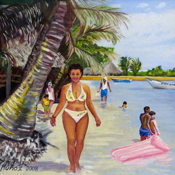 Painting titled "Playa de Boca Chica…" by Antonio Muñoz Rodríguez, Original Artwork, Oil