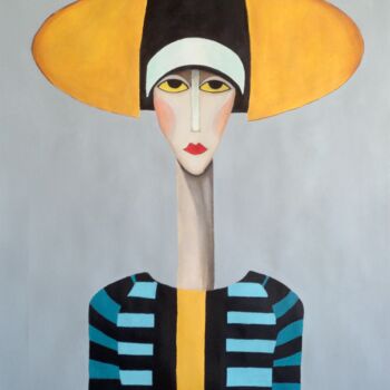 Картина под названием "Mujer con sombrero…" - Antonio Abril, Подлинное произведение искусства, Масло