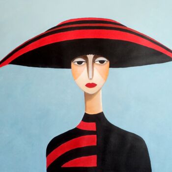 Painting titled "Mujer con sombrero…" by Antonio Abril, Original Artwork, Oil
