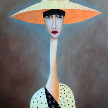 Pintura intitulada "Mujer con sombrero…" por Antonio Abril, Obras de arte originais, Óleo