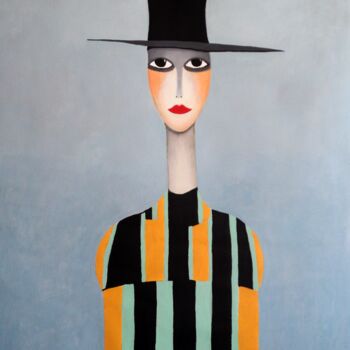 Painting titled "Mujer con sombrero" by Antonio Abril, Original Artwork, Oil
