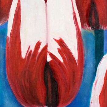 Картина под названием "Tulipanes Rojos" - Antonio Abril, Подлинное произведение искусства, Масло