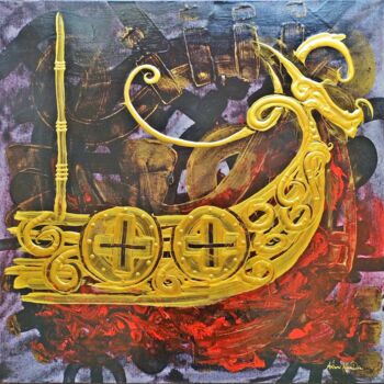 Pintura intitulada "Gold Langskepp/Drak…" por Antonio Alba Dias (Di.Albano), Obras de arte originais, Acrílico Montado em Ar…