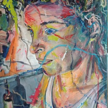 Painting titled "MARTA IVERS" by Almodovar Antonio, Original Artwork, Oil Mounted on Wood Stretcher frame