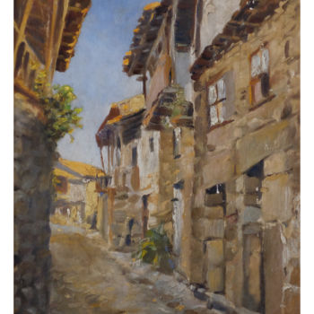 Painting titled "A Rua da Aldeia" by António Batalha, Original Artwork, Oil
