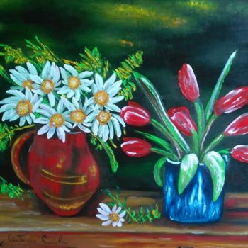 Peinture intitulée "fiori e papaveri" par Antonio Cariola, Œuvre d'art originale, Huile