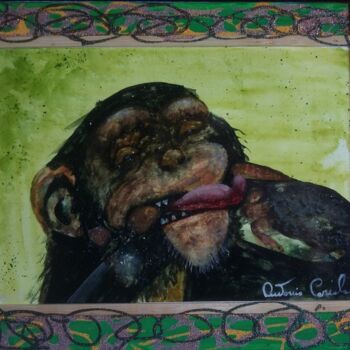 Painting titled "la scimmia che sche…" by Antonio Cariola, Original Artwork, Watercolor